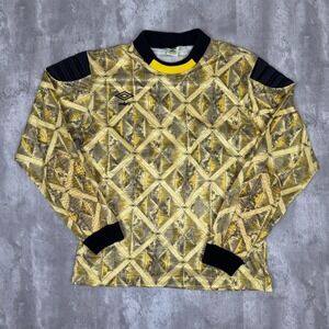 Vintage Umbro Soccer Jersey Mens Yellow Large Goalkeeper Logo Padded Sleeve